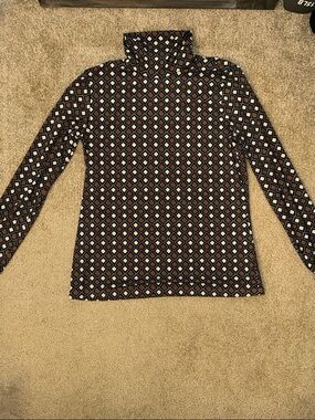 J. McLaughlin Geometric Print Turtleneck in Navy, Brown & Cream